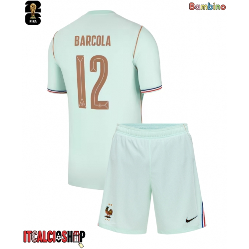 Francia Bradley Barcola #12 Seconda Maglia Bambino Mondiali 2026 Manica Corta (+ Pantaloni corti)